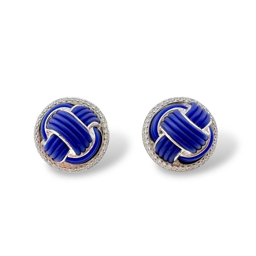 Belle Etoile Earrings “Nodo” in Navy Blue and Silver with Cubic Zirconia